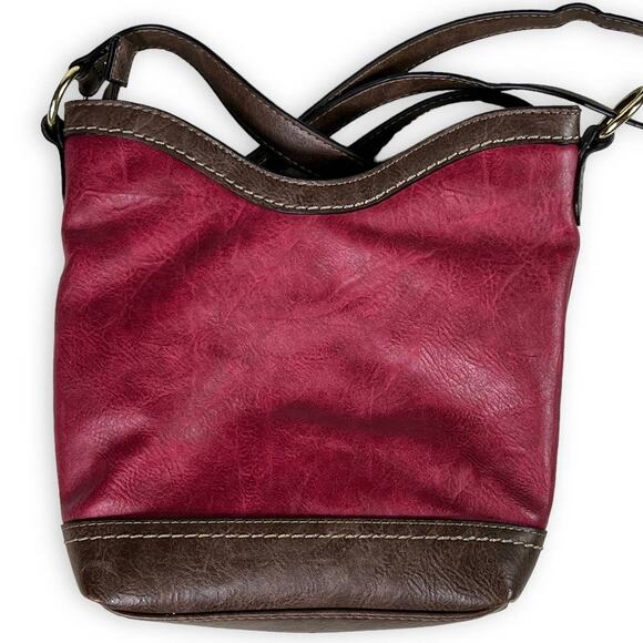 B.O.C. Cross Body Shoulder Bucket Bag Tote Purse Phone Charger Holder Red Brown - Picture 3 of 12
